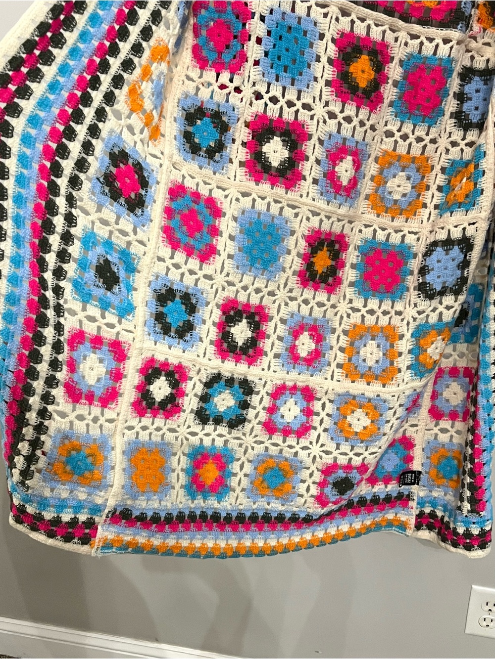 POL Colorful Granny Square Crochet Long Duster Cardigan one size boho - Picture 5 of 9